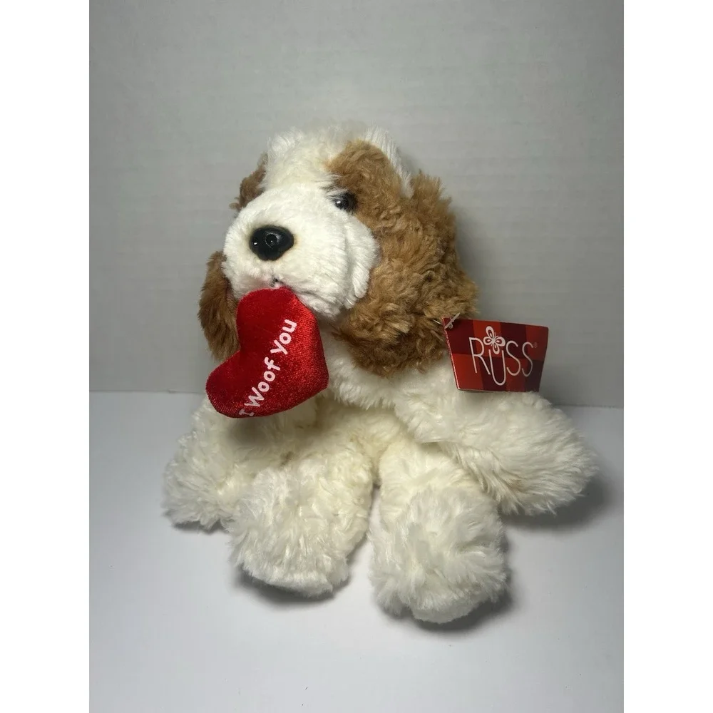 Vtg Russ Berrie Puddin Cocker Spaniel Puppy‎ Dog Small Plush Toy Cockapoo Heart